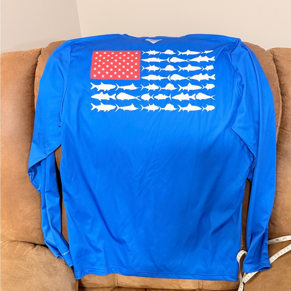 Men’s Columbia PFG Red White and Blue Long Sleeve Shirt